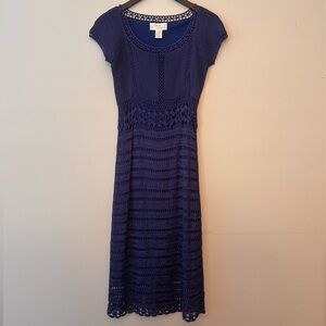 vintage navy blue crochet midi dress kroshetta knit short sleeve dress